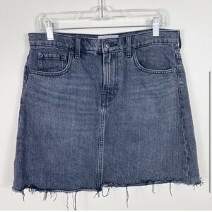 Everlane Washed Black Rigid Denim High Waisted Frayed Hem Denim Mini Skirt